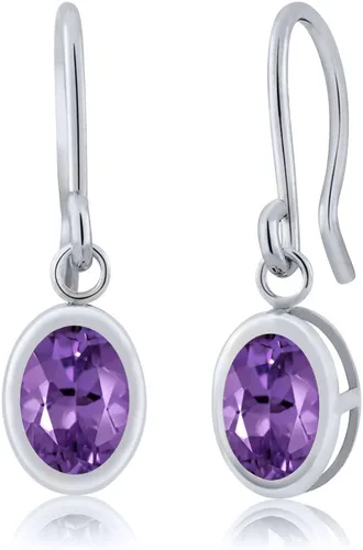 Vista 105 de Gem Stone King Aretes colgantes de plata de ley 925 de 0.276 x 0.197 in con piedra natal ovalada de alambre francés para mujer