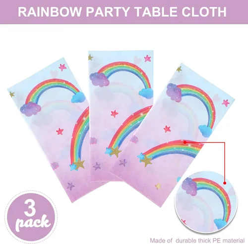 Vista 4 de Tegeme Mantel desechable de plástico con diseño de arco iris, impermeable, rectangular, fiesta, carnaval, suministros de decoración, 108 x 54