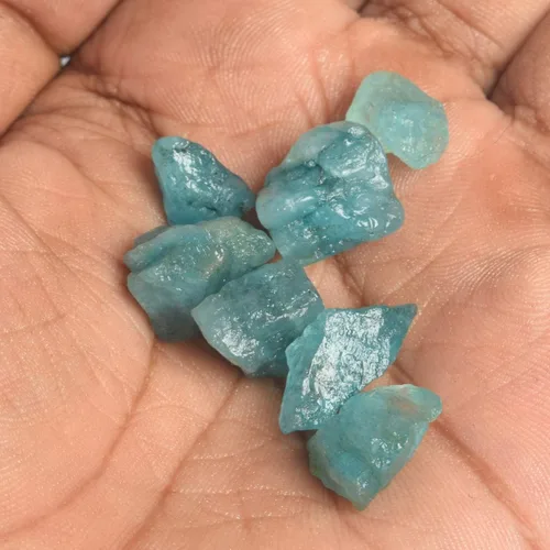 Vista 3 de GEMHUB Aguamarina áspera cruda 60.50 quilates sin cortar natural azul cielo aguamarina piedras sueltas Lote de 7 piezas de piedras preciosas