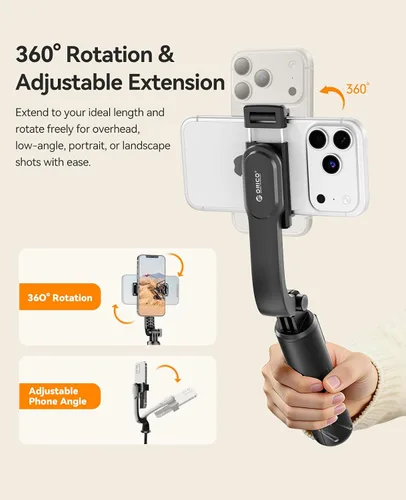Vista 4 de ORICO Trípode portátil de aluminio para selfies, mini trípode de 26 pulgadas para iPhone, soporte extensible con control remoto inalámbrico