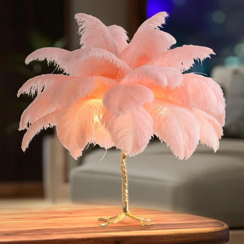 Vista 14 de MAYOLA Lámpara de mesa moderna de plumas de avestruz con cable enchufable, lámpara de pie de noche de 3 luces para sala de estar, dormitorio