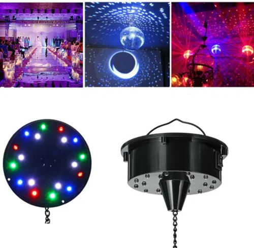 Vista 4 de Control de sonido, 18 luces LED, espejo giratorio de cristal, bola de reflejo de espejo colgante para discoteca DJ fiesta luz