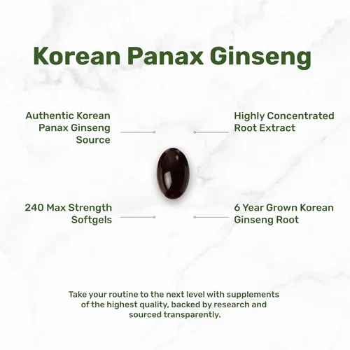 Vista 3 de Extracto de raíz de ginseng panax rojo coreano, 7,500 mg en porción, 240 cápsulas blandas - 150 mg de ginsenósidos activos