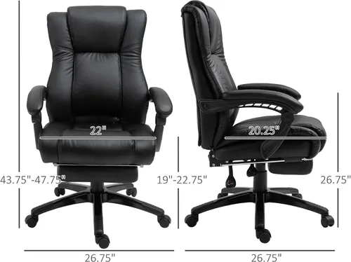 Vista 3 de Executive High Back Office Chair Executive Computer Desk Chair with PU Leather, Adjustable Height and Retractable Footrest, Black