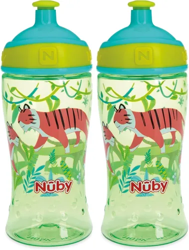 Vista 10 de Nuby Impreso Kids Pop Up Sipper Botella de agua - 12 oz Montañas Aqua