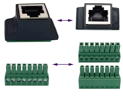 Vista 3 de Terminal de tornillo RJ45 8P 8C hembra a 8 pines hembra, terminales tipo tornillo, enchufe de red Ethernet para AV CCTV UTP DVR Cat5 Cat6 Cat7