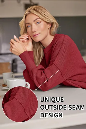 Vista 82 de Lillusory - Suéter extragrande con mangas de murciélago y cuello redondo para mujer, prenda moderna de otoño de tejido de punto sin botones
