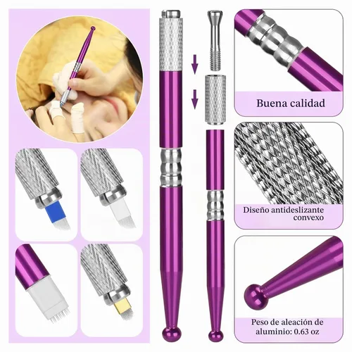Vista 2 de Kit de microblading para cejas, Atomus Eyebrow Micro Needling Pen Set con tinta de pigmento soporte para tazas de 14 pines, envolturas de plástico
