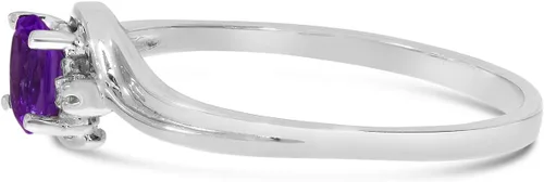 Vista 4 de Anillo de oro blanco de 10 quilates con amatista ovalada y diamantes