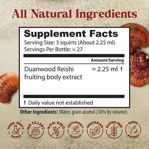 Vista 6 de Dragon Herbs Duanwood Reishi Drops • Suplemento de hongos • Montaña cultivada orgánicamente en troncos • Extracciones triples • para inmunidad