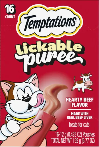 Vista 24 de Temptations Creamy Puree Golosinas Húmedas Exprimibles Lamibles para Gatos con Hígado de Res, Tubos de 0.42 oz., 4 Unidades, Paquete de 11 (44 Total)