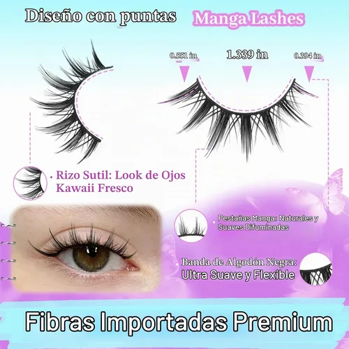 Vista 3 de Losha Pestañas de manga de 7 pares de pestañas de algodón negro, estilo Texas, estilo Texas, pestañas postizas cómodas para uso diario en fiestas