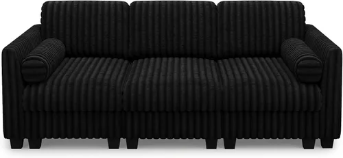 Vista 9 de Belffin Sofá cama seccional de pana de felpa con asiento ancho y profundo, modulares de nube seccionales para sala de estar. Sofá negro