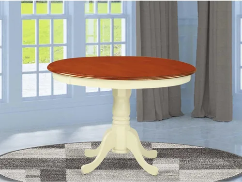 Vista 33 de HomeStock Mesa de comedor redonda de madera, mesa de cocina resistente para espacios pequeños, color negro y cereza/36 pulgadas sin gotas