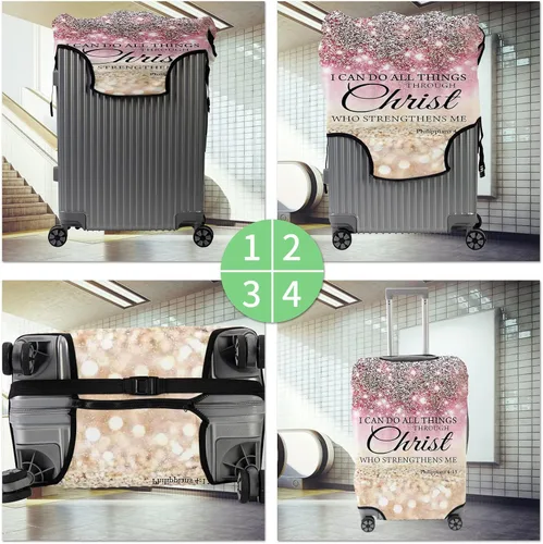Vista 5 de Fundas de equipaje para maleta, aprobadas por la TSA, protector elástico lavable para maleta, funda protectora de maleta con texto en inglés "I can