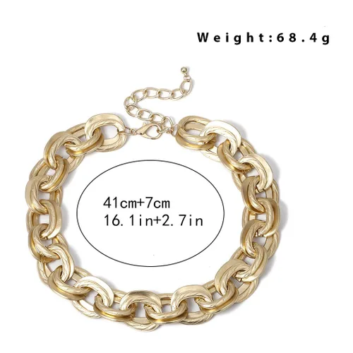 Vista 4 de Acedre Gargantilla gruesa cadena de eslabones cubanos dorados collares de eslabones dobles en O joyería punk hip-hop para mujeres y niñas