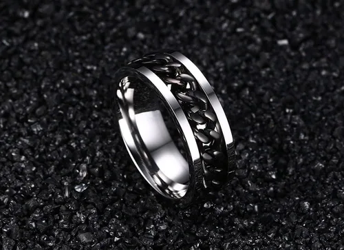 Vista 5 de MMTTAO Men's Spinner Fidget Chain Ring Rotation Anxiety Relief Wedding Band for Men Women Stainless Steel Intertwine Ring Motorcycle Biker Bicycle