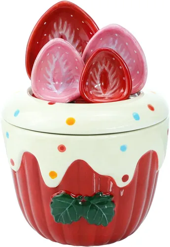 Vista 10 de Sizikato 4 piezas de cucharas medidoras de porcelana con base, lindas cucharas de abeja de cerámica y taza de panal