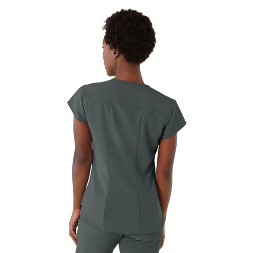 Vista 2 de ave. Camiseta médica Monroe con cuello en V y dos bolsillos para mujer, color carbón, talla XS
