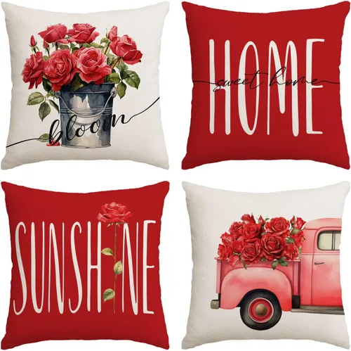 Vista 11 de Daisy - Juego de 4 fundas de almohada de 16 x 16 pulgadas, fundas de almohada de verano, fundas de almohada cuadradas de lino y algodón para sofá