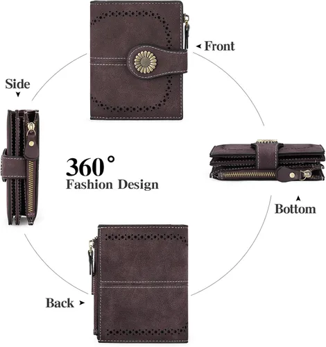 Vista 4 de SENDEFN Carteras pequeñas para mujer, con bloqueo RFID, de cuero, plegable, tarjetero con ventana de identificación