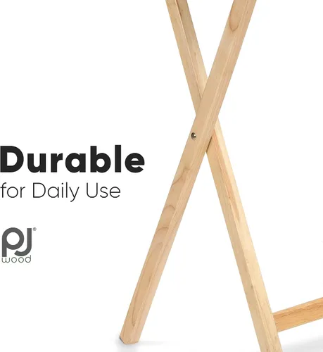 Vista 5 de PJ Wood Mesa rectangular plegable portátil para servir aperitivos, construcción de madera maciza con acabado natural, natural, juego de 2 piezas
