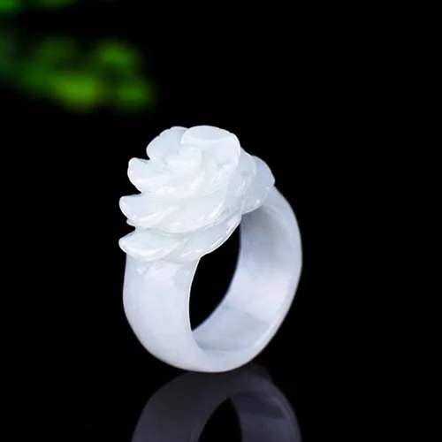 Vista 7 de Anillo de jade blanco natural, anillo de jade tallado a mano, piedra de jade transparente, anillo de cola para mujer, anillo de eternidad que puede