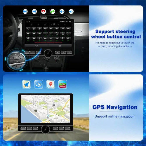 Vista 4 de Radio de coche doble DIN Android 13 de 10.6 pulgadas [4 GB de RAM + 64 GB de ROM] con CarPlay inalámbrico y Android Auto, 4G, botón de perilla