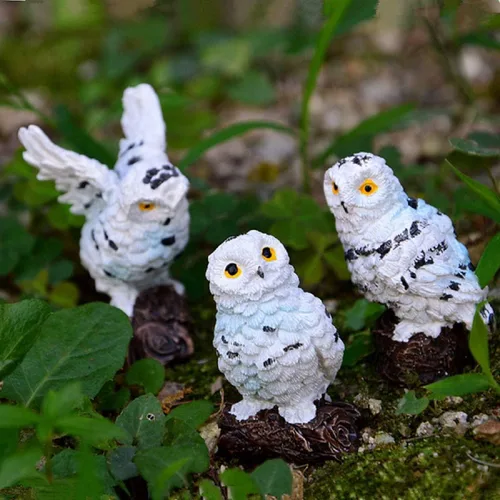 Vista 4 de 5 piezas de búhos de jardín de hadas adornos en miniatura de animales mini figuras de resina para musgo, paisaje, bonsái, manualidades, decoración