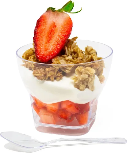 Vista 10 de 48ct Tiny 3 oz Ron Shot Mini Postre Parfait Cup CMJJ Plástico desechable de grado profesional, reciclable, transparente y duradero, para bodas