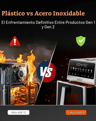 Vista 6 de Freidora de aire, 6 Qt, freidora de aire de acero inoxidable, carcasa de acero inoxidable y recipiente interior de metal completo, libre de PTFE