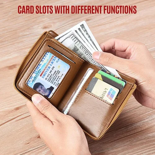 Vista 7 de Tendaisy Cartera con cierre RFID para hombre con múltiples tarjetas de crédito, Caqui, cartera Rfid