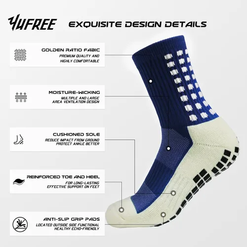 Vista 2 de Yufree Calcetines de fútbol para hombre, antideslizantes, almohadillas de agarre antideslizantes para fútbol, baloncesto, deportes, 4 pares