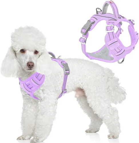 Vista 23 de BARKBAY Arnés Oxford sin tirones para perro con bolsillo para etiqueta de identificación, resistente, reflectante, fácil control para perros grandes