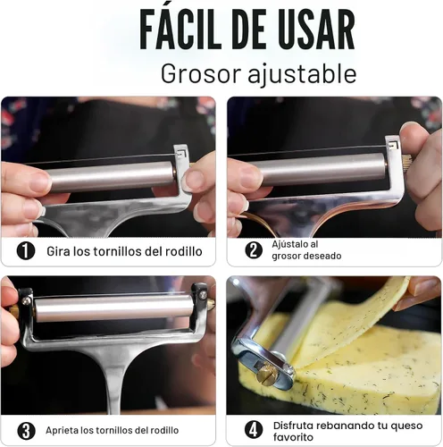 Vista 5 de Zulay Kitchen Cortador de queso de alambre de acero inoxidable, cortador de queso de mano ajustable con 2 cables adicionales, afeitadora de queso 01