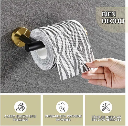Vista 3 de Angle Simple Soporte de papel higiénico negro y dorado, percha de rollo