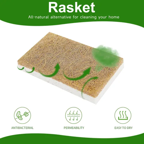 Vista 3 de Paquete de 10 esponjas naturales biodegradables para cocina, esponja compostable de celulosa y nuez de coco, esponjas ecológicas para platos