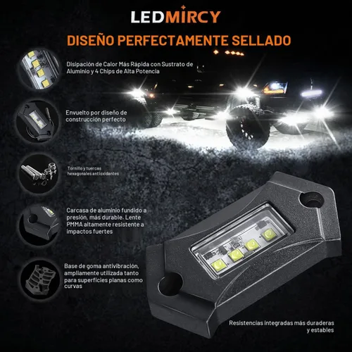 Vista 4 de LEDMIRCY Kit de luces de roca blanca pura con interruptor de arnés de cable, 12 luces LED de alta potencia para camiones, UTV, ATV, SUV