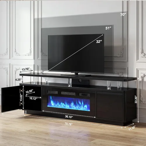 Vista 8 de oneinmil Soporte de TV con chimenea de 70 pulgadas para sala de estar, centro de entretenimiento con chimenea eléctrica con luces LED dobles