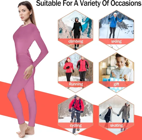 Vista 6 de Patelai Conjunto de 5 conjuntos de ropa interior térmica para mujer, con forro polar, pantalones largos para invierno, capa base cálida en la parte