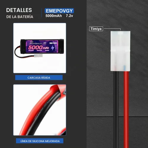 Vista 3 de 7.2V RC NiMH Batería 5000mAh Capacidad Recargable 6-Cell Flat Battery Pack (TMY Plug)