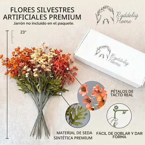 Vista 3 de Orange Faux Wildflowers for Fall Decor, Artificial Mum Look For Porch