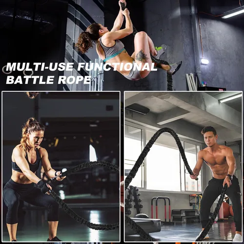 Vista 7 de Cuerda de batalla para entrenamiento de gimnasio en casa, cuerdas de ejercicio pesadas de 1 pulgada y 30 pies para entrenamiento, cuerda