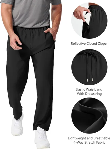 Vista 4 de Pantalones de senderismo ligeros para hombre, de secado rápido, pantalones deportivos de pesca, correr, entrenamiento, 3 bolsillos con cremallera