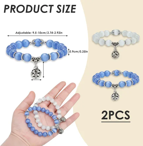 Vista 2 de Pulseras de cristal para hombres y mujeres, parejas, piedra de ópalo natural, cuentas de piedra lunar brillante, joyería de muñeca curativa
