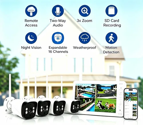 Vista 2 de Sistema de cámara de seguridad inalámbrica 4 Cam NVR Kit con monitor