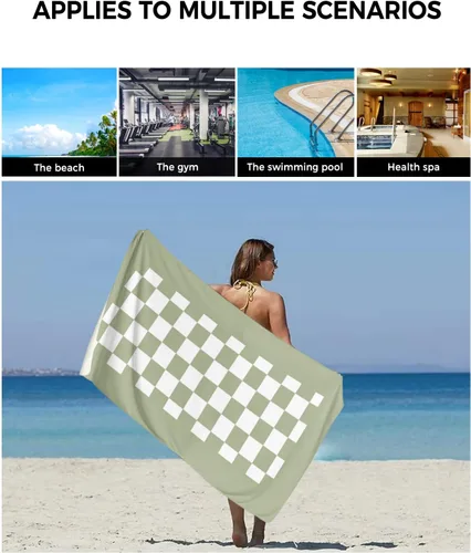 Vista 6 de Sage Green Plaid Bath Towels for Bathroom Set - Luxury Towels Gifts for Women,Quick Dry Beach Kitchen Hand Hair Face Yoga Workout Gym Towel and Dish
