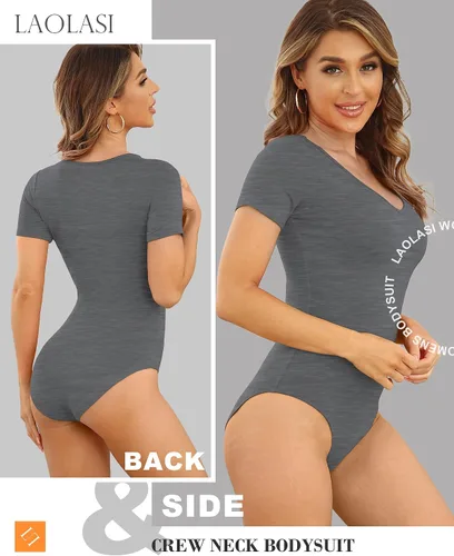 Vista 20 de LAOLASI Body con cuello en V para mujer, ajustado, casual, extensor