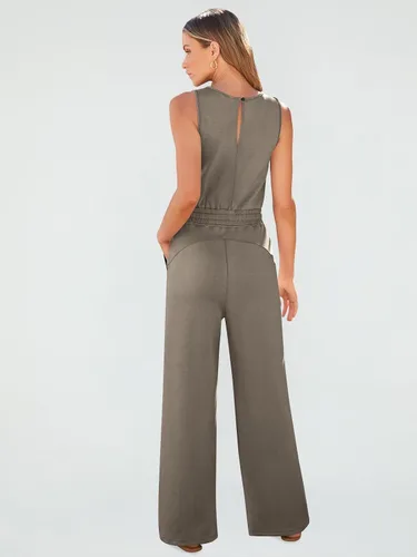 Vista 4 de AUTOMET - Overol elegante de verano para mujer, casual, sin mangas, pierna ancha, pantalones largos, ropa de moda 2024