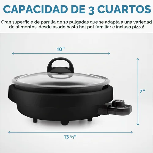 Vista 5 de Aroma Housewares – asp-137 3-cuartas/10-pulgadas 3 en 1 olla con placa de parrilla, Negro